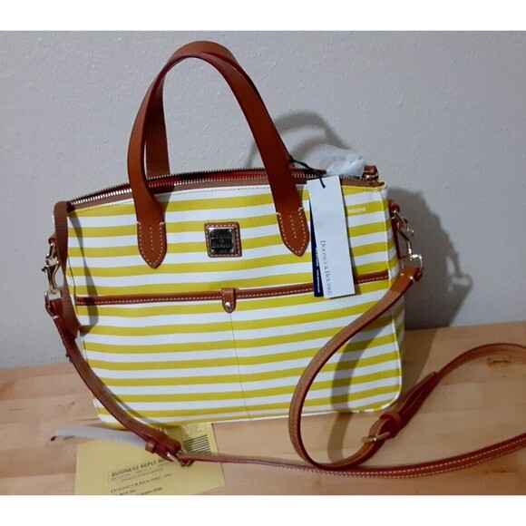 Dooney & Bourke Daniella Striped Satchel Yellow White NWT